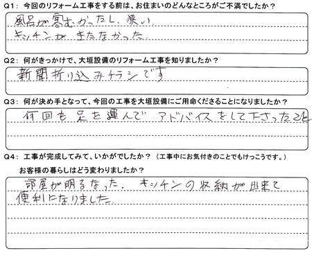 お客様の声（アンケート）池田町Ｋ様